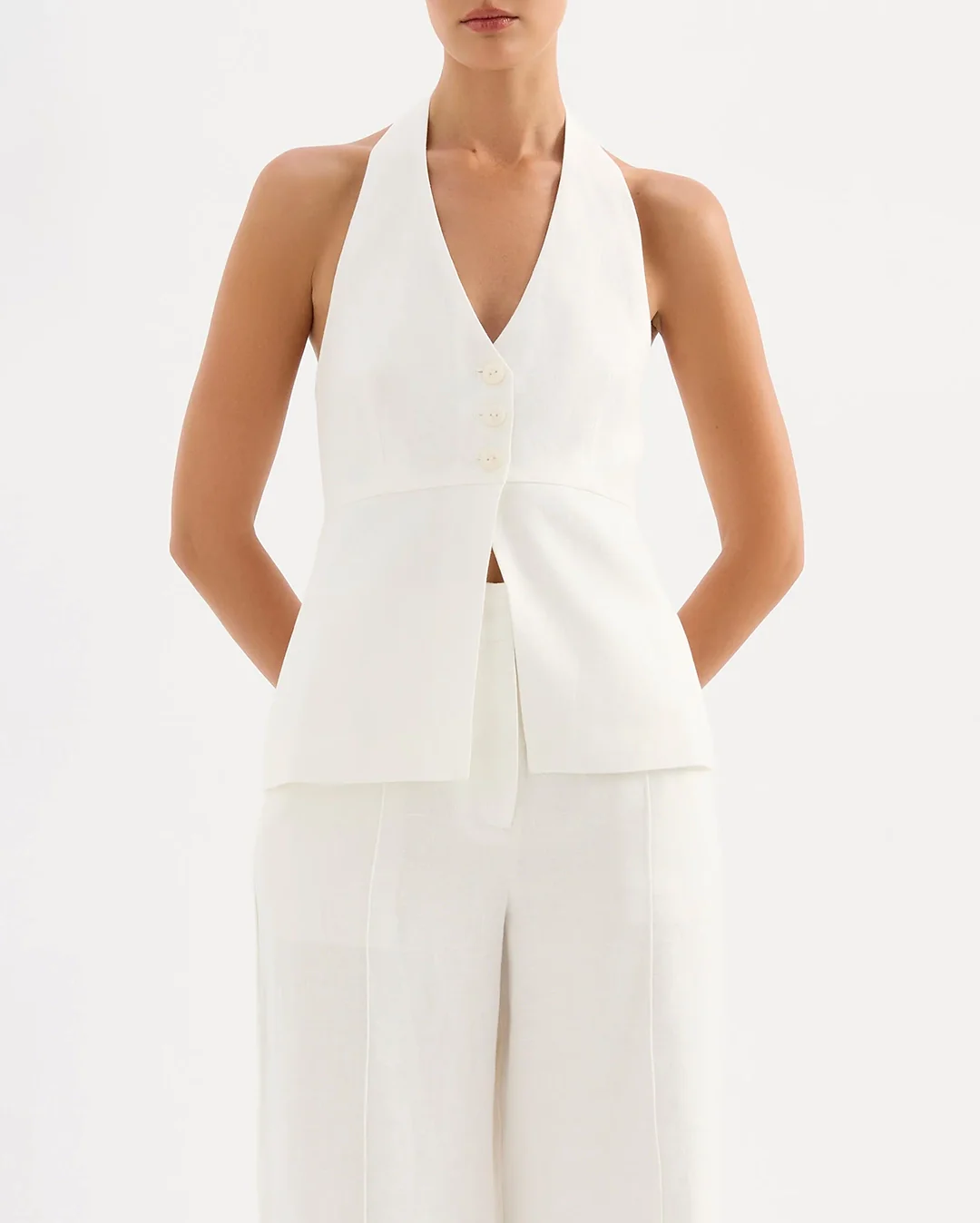 Zayda Linen Vest - White - Image 3
