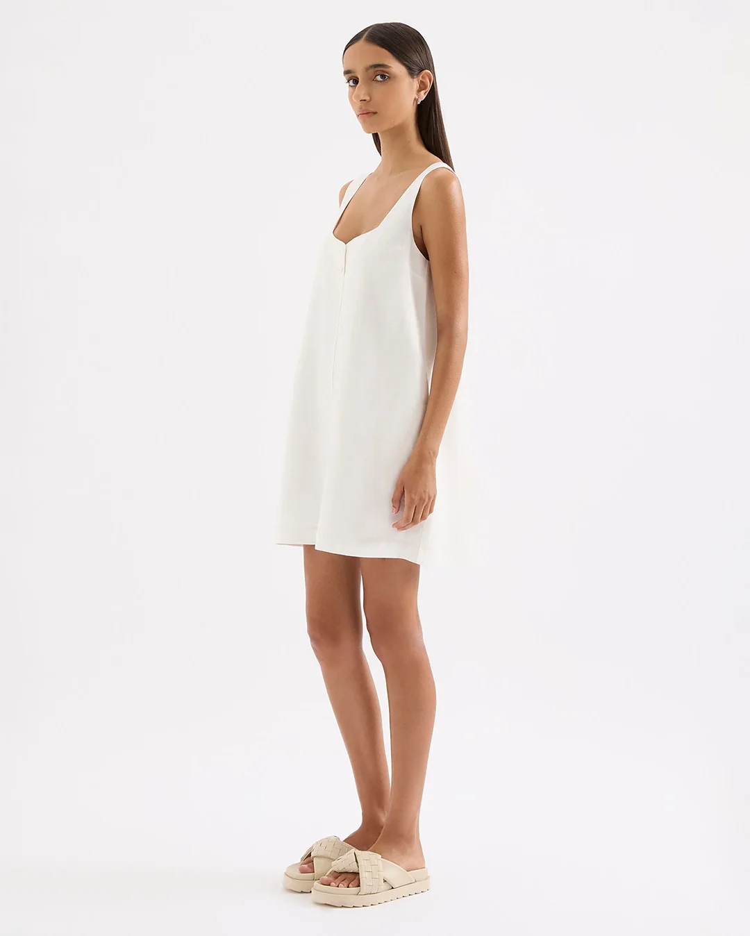 Zephyr Linen Mini Dress - White - Image 3