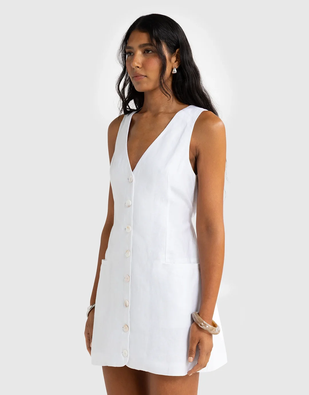 Koda Linen Mini Dress - White - Image 6