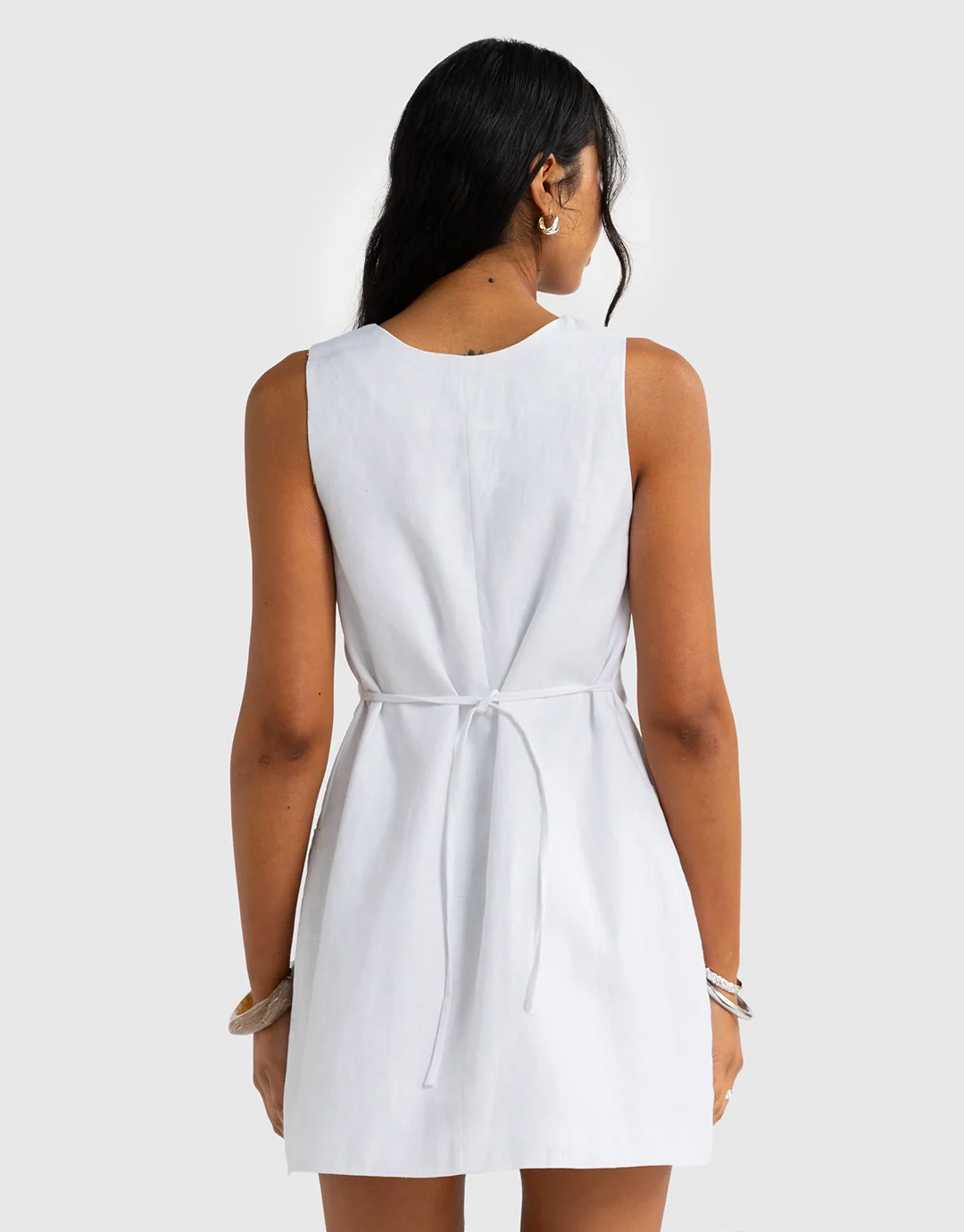 Koda Linen Mini Dress - White - Image 7