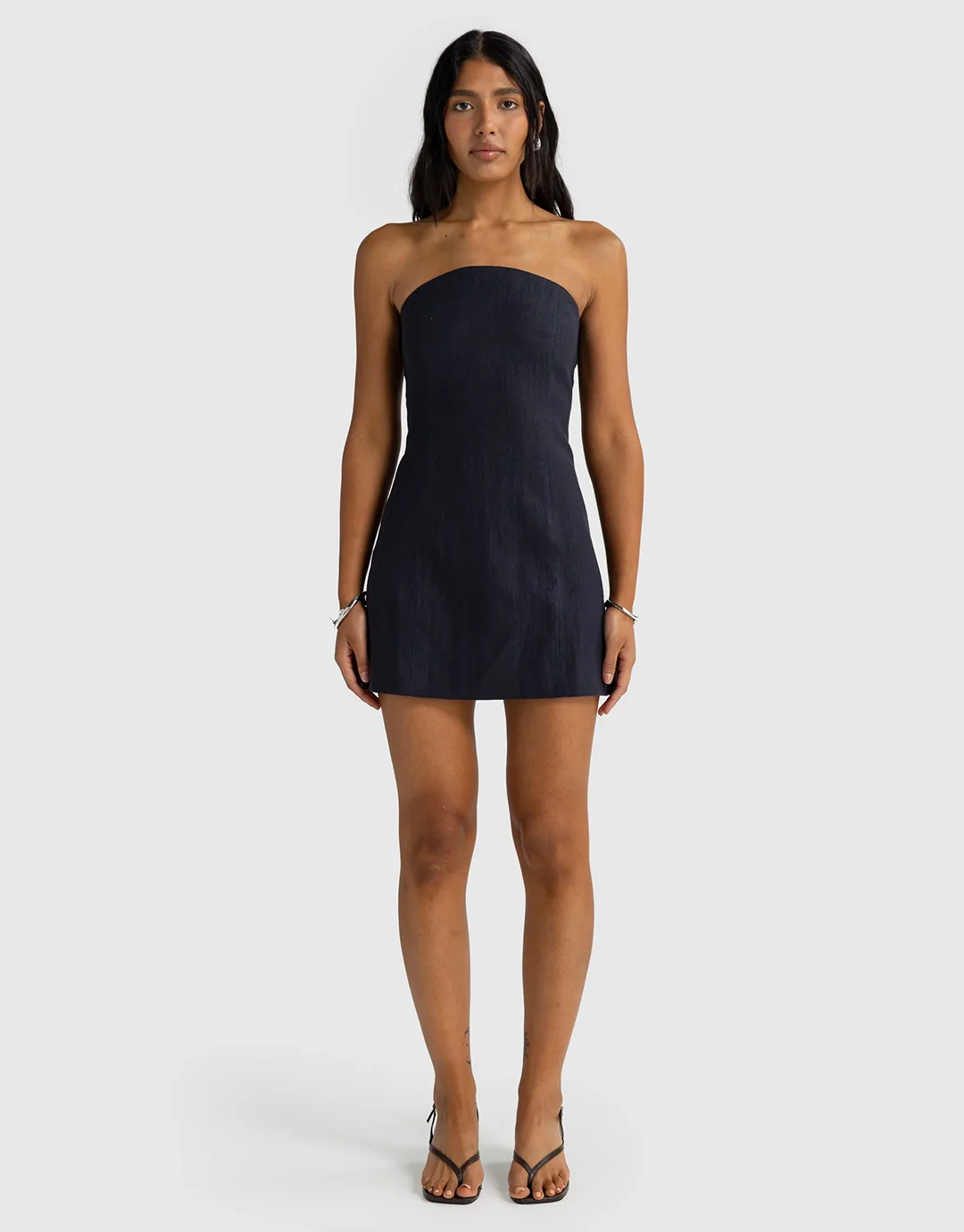 Savannah Linen Strapless Mini Dress - French Navy - Image 3