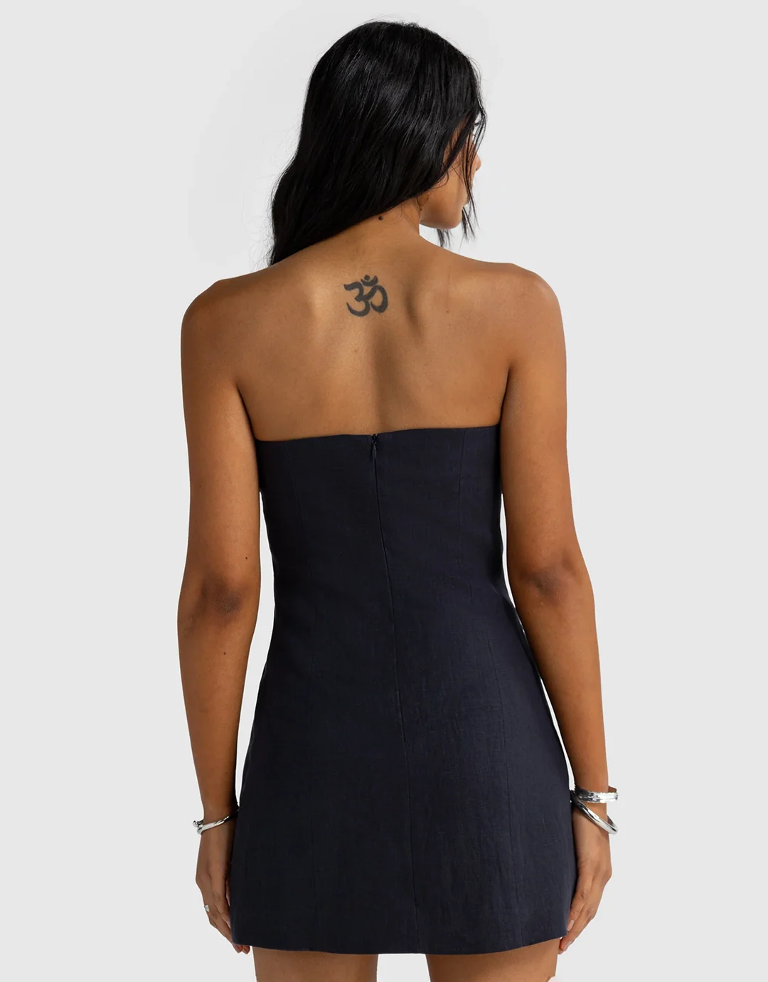 Savannah Linen Strapless Mini Dress - French Navy - Image 6