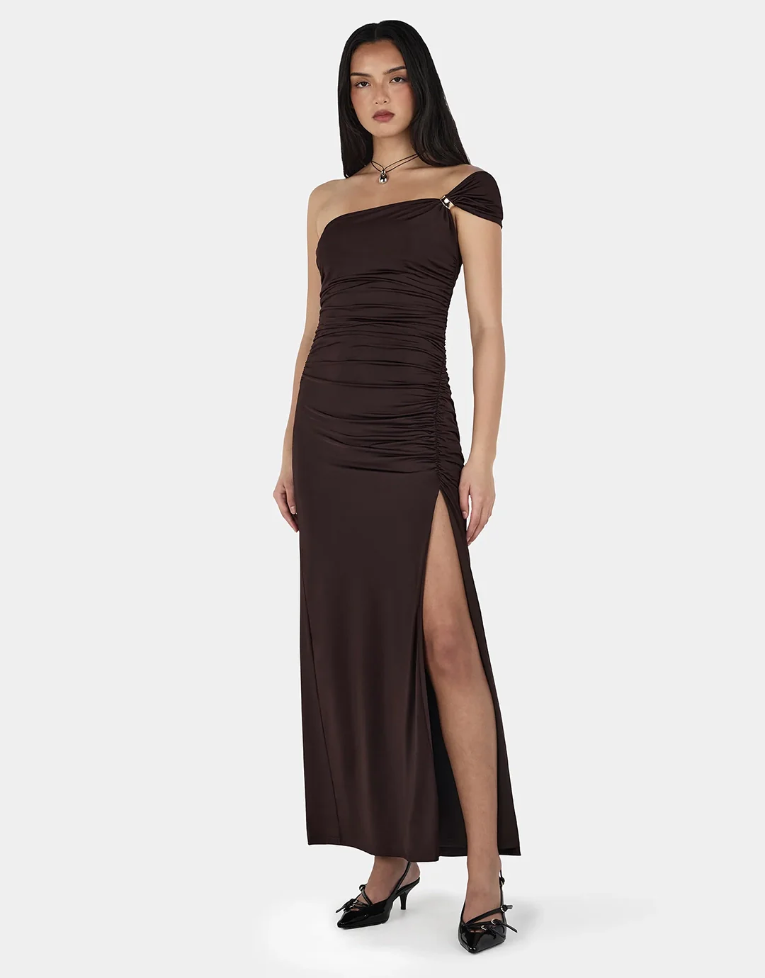 Rhea Midi Dress - Chocolate - Image 3