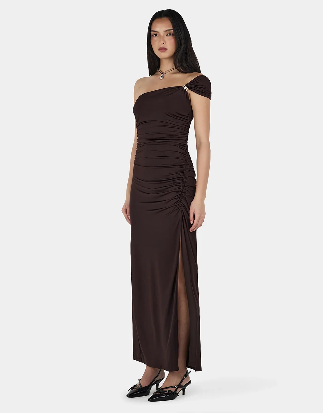 Rhea Midi Dress - Chocolate - Image 4