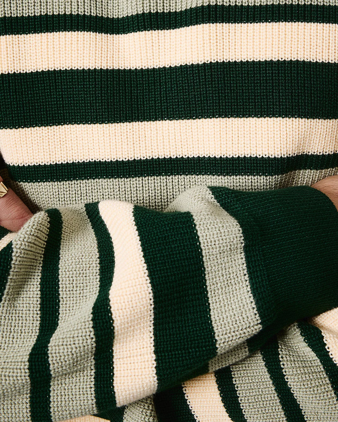 Striped Organic Knit Sweater - Dark Jade - Image 3