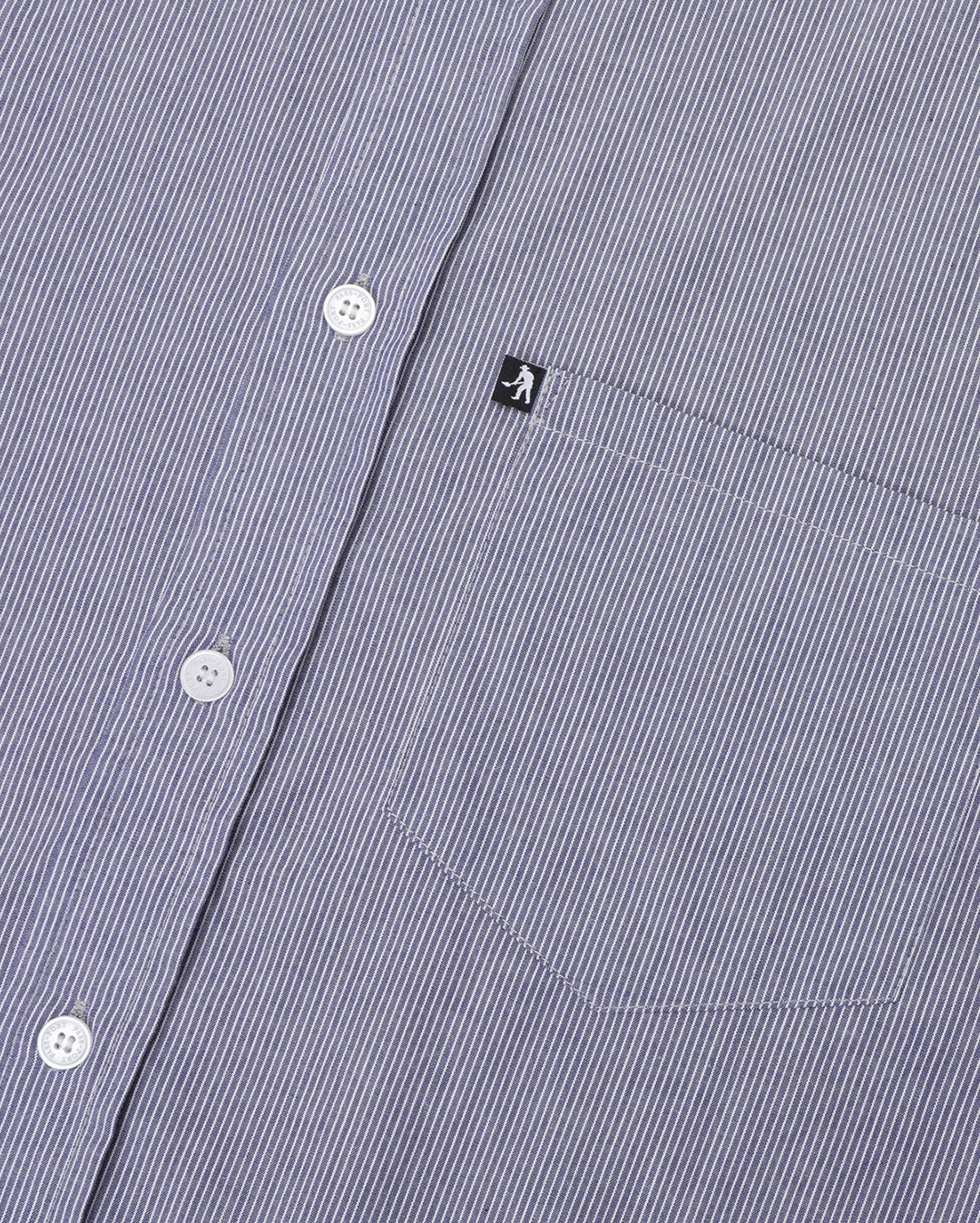 Workers Stripe Shirt Short Sleeve - Indigo - Image 3