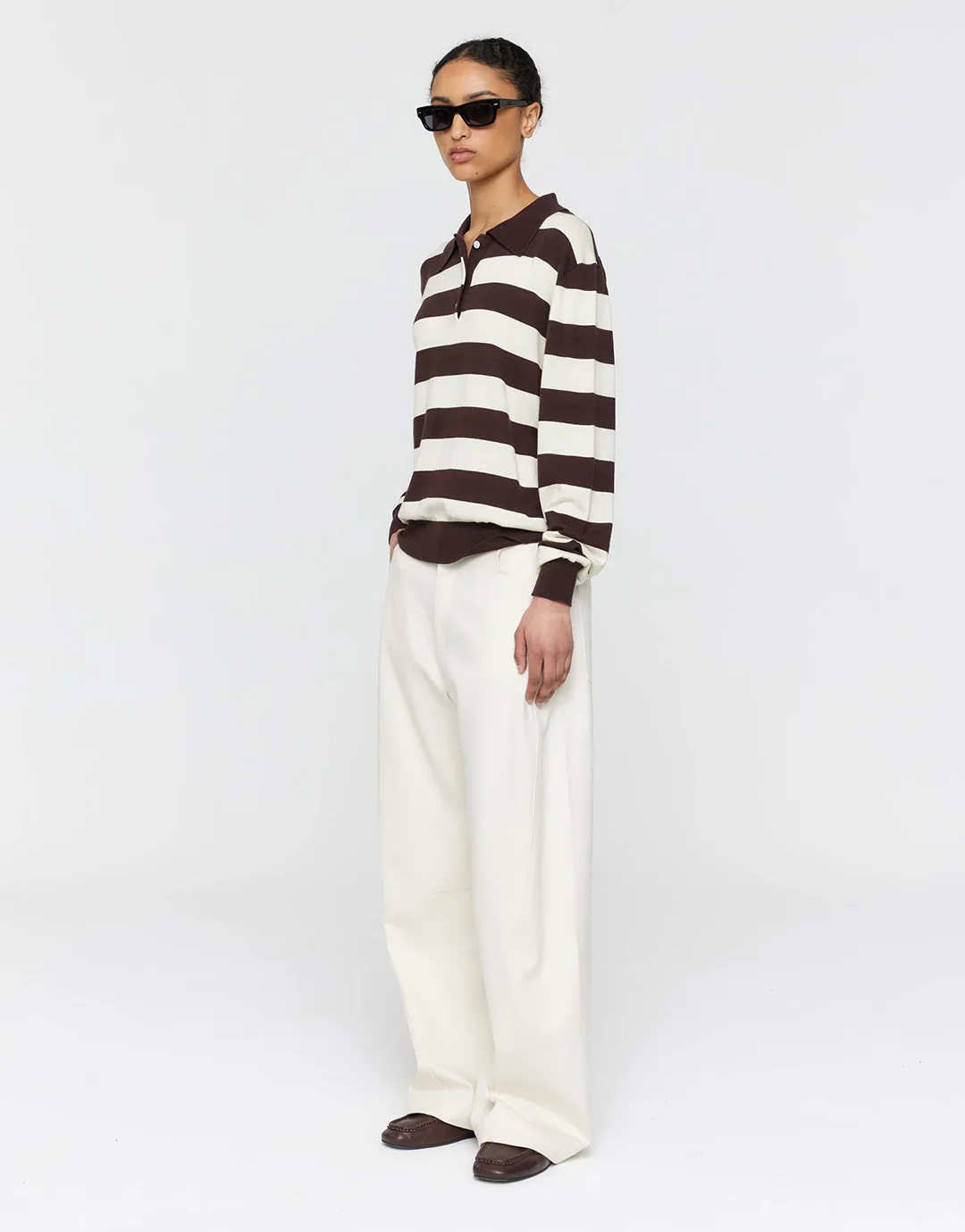 Noe Polo - Brown + Cream Stripe - Image 3