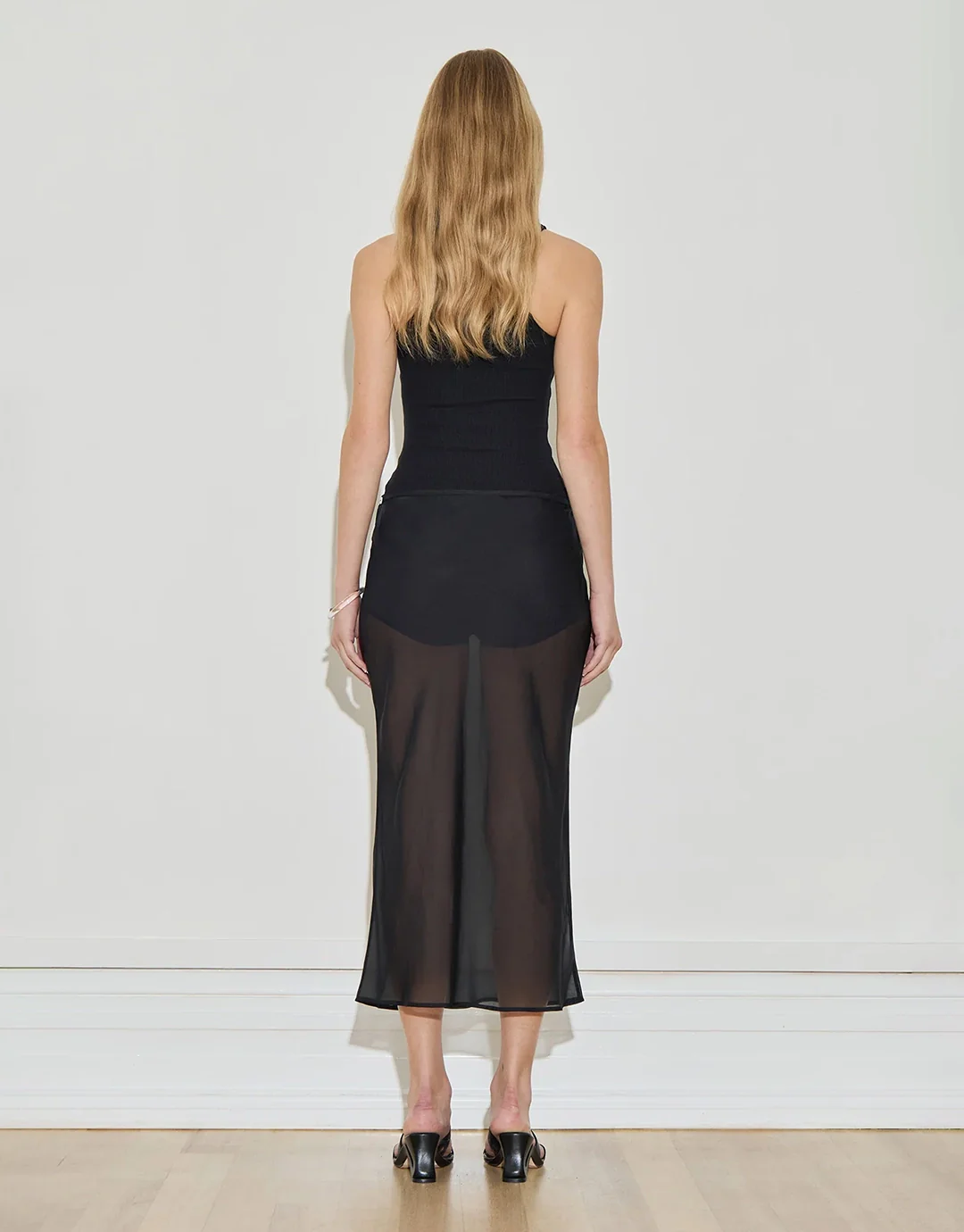 Silk Chiffon Midi Skirt - Black - Image 3