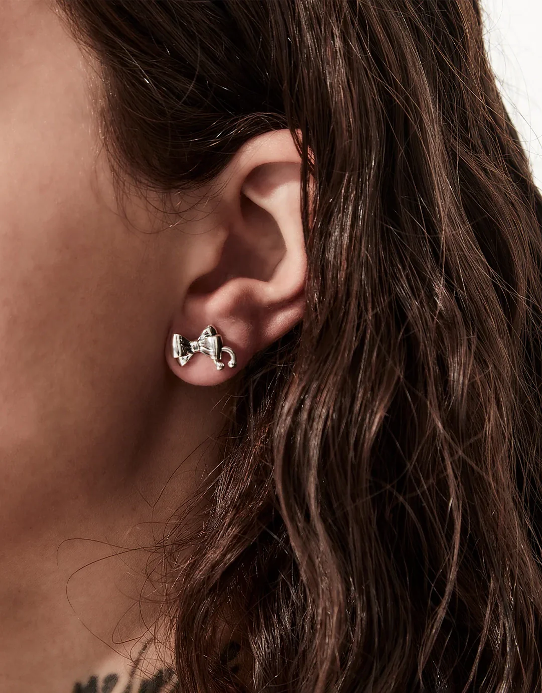 Pierced Bow Earrings - Silver - Image 3
