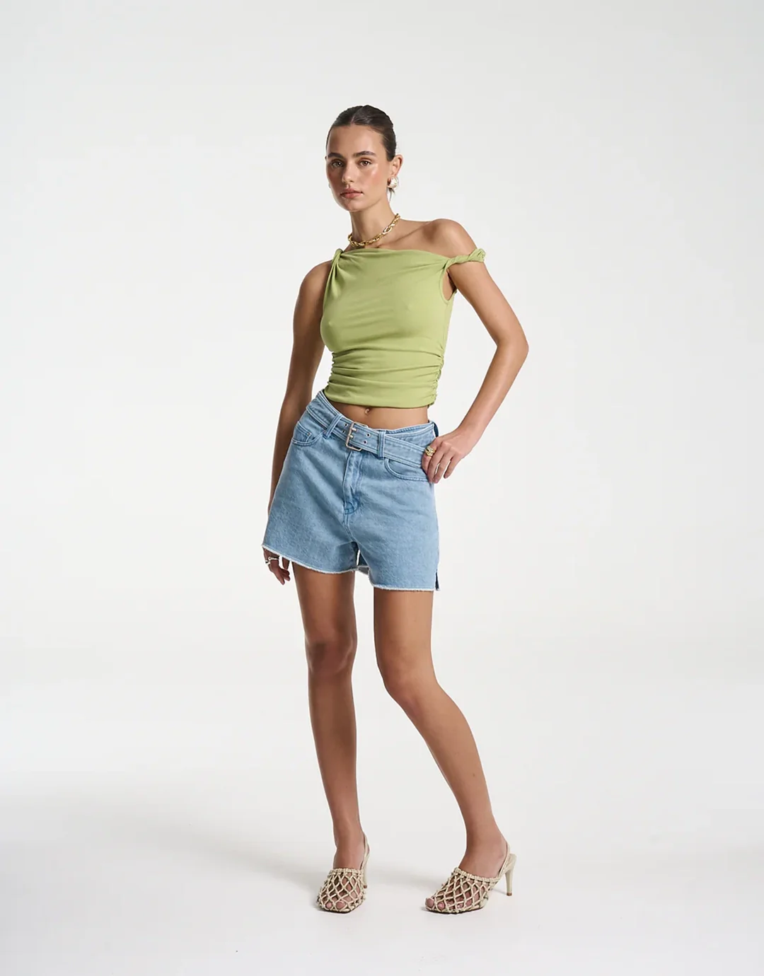 Denim Belt Shorts - Sky Blue Denim - Image 3