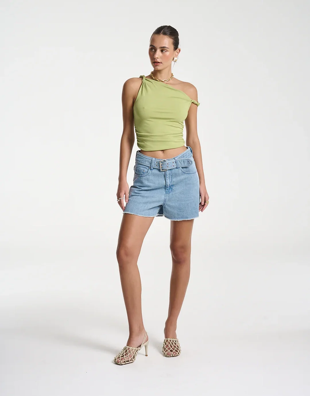 Denim Belt Shorts - Sky Blue Denim - Image 4