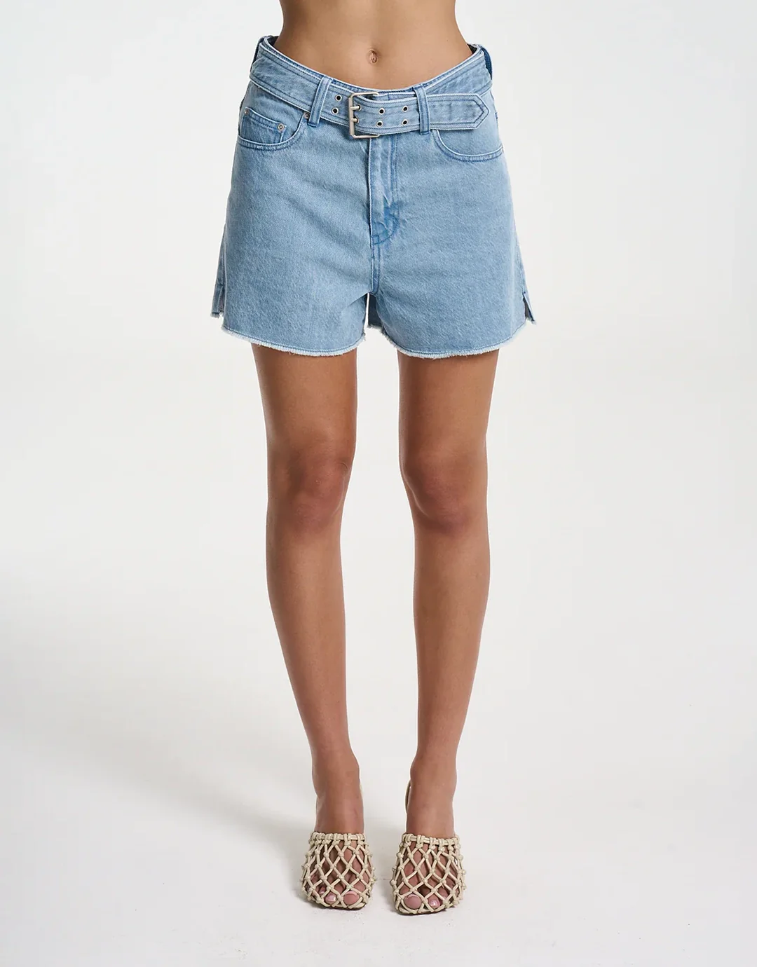 Denim Belt Shorts - Sky Blue Denim - Image 5