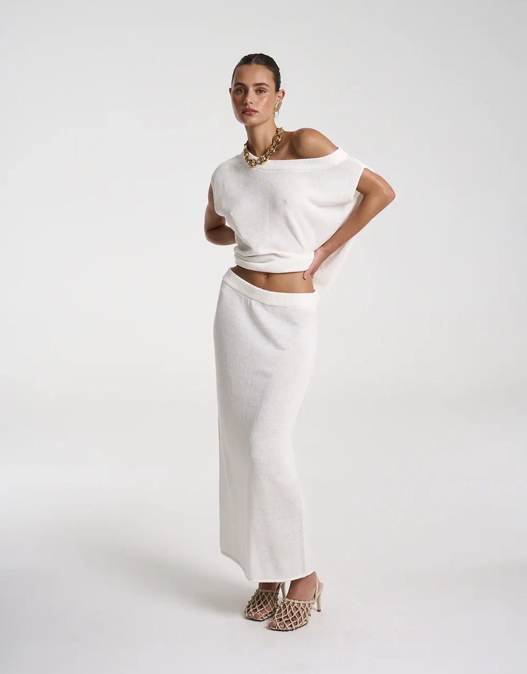 Knit Maxi Skirt - White - Image 3