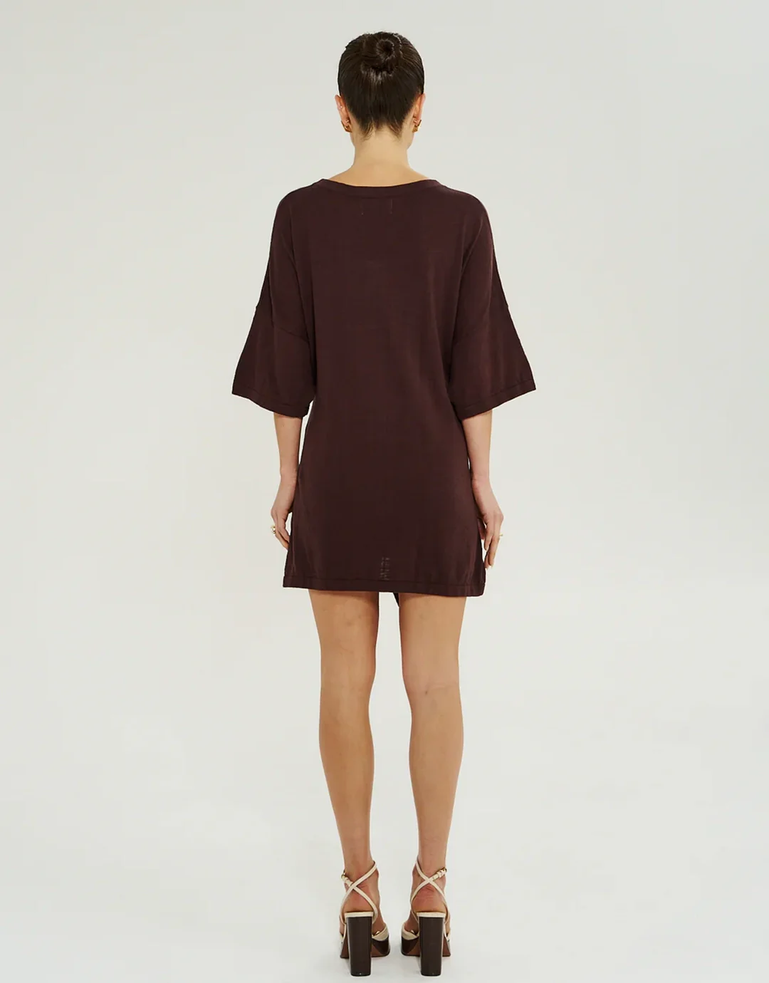 Knit Tie Front Dress - Chocolate - Image 3