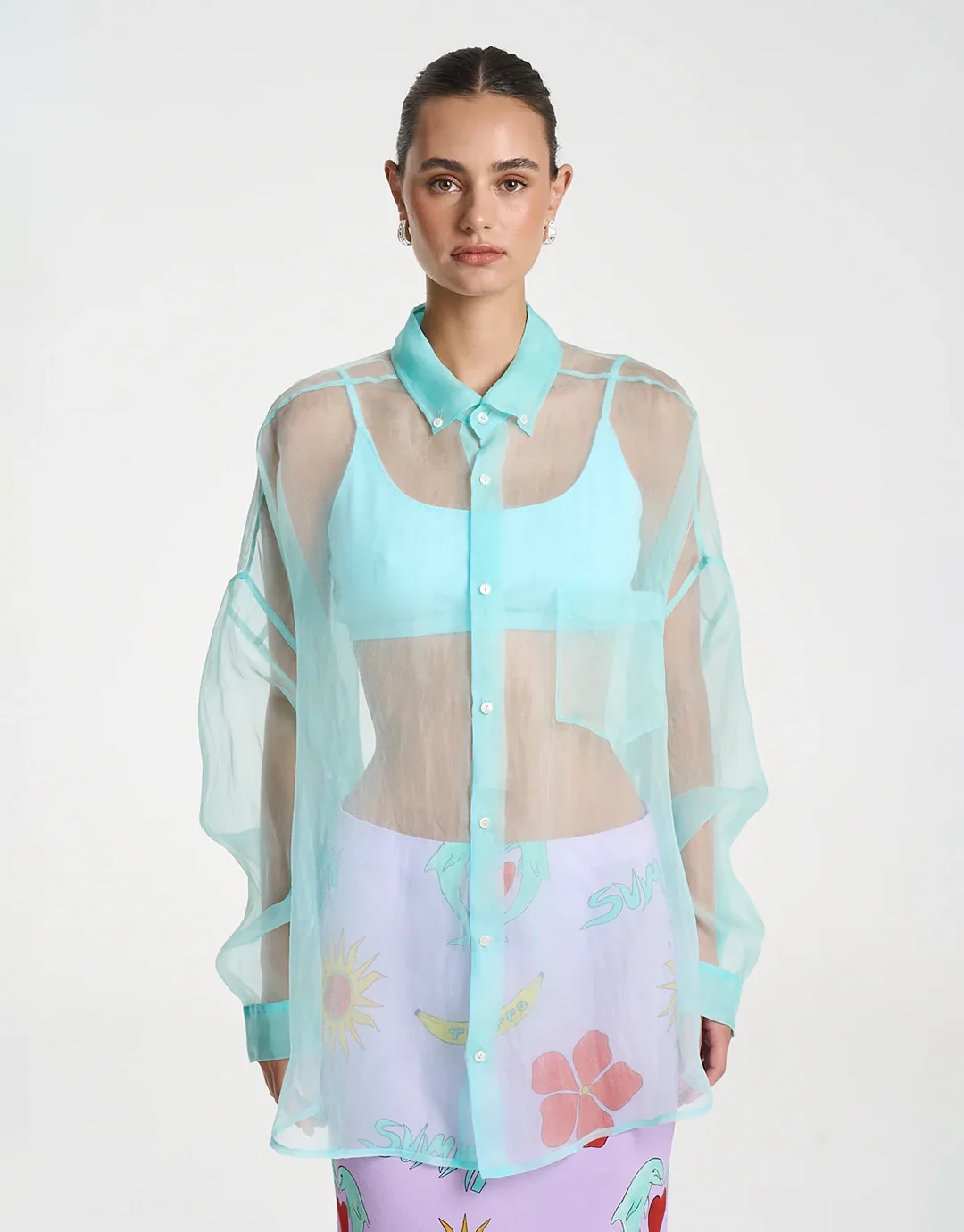 Mercurio Silk Shirt - Aqua - Image 4
