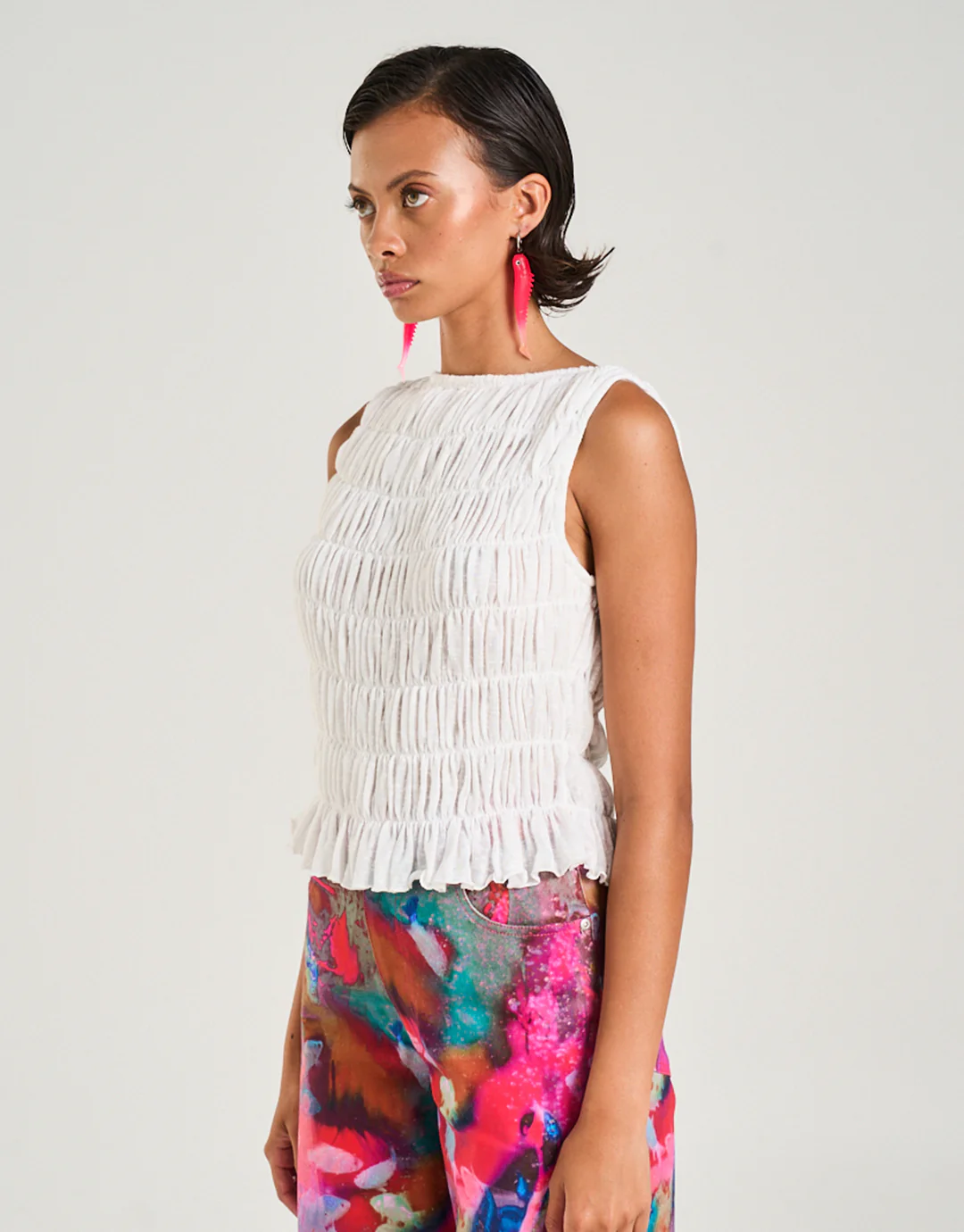 Shirred Tank - Sheer White - Image 3