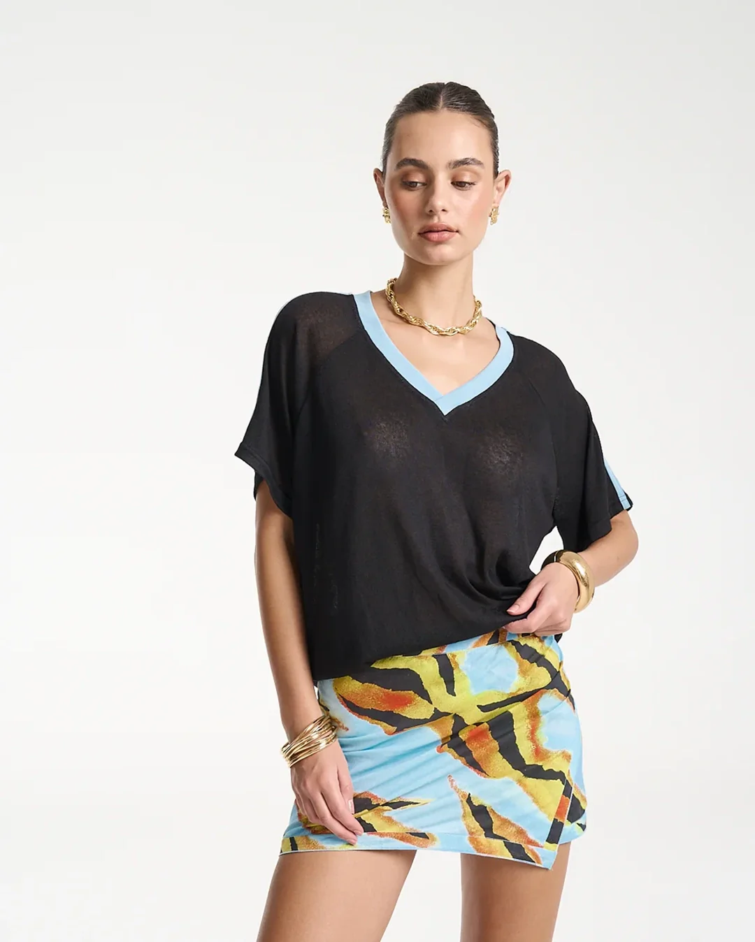 V-Neck Jersey - Black/Blue - Image 2
