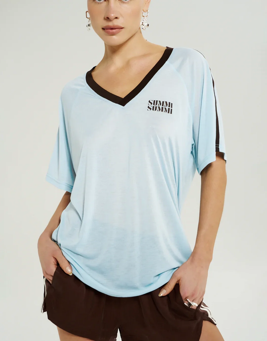 V Neck Jersey Tee - Ice - Image 5