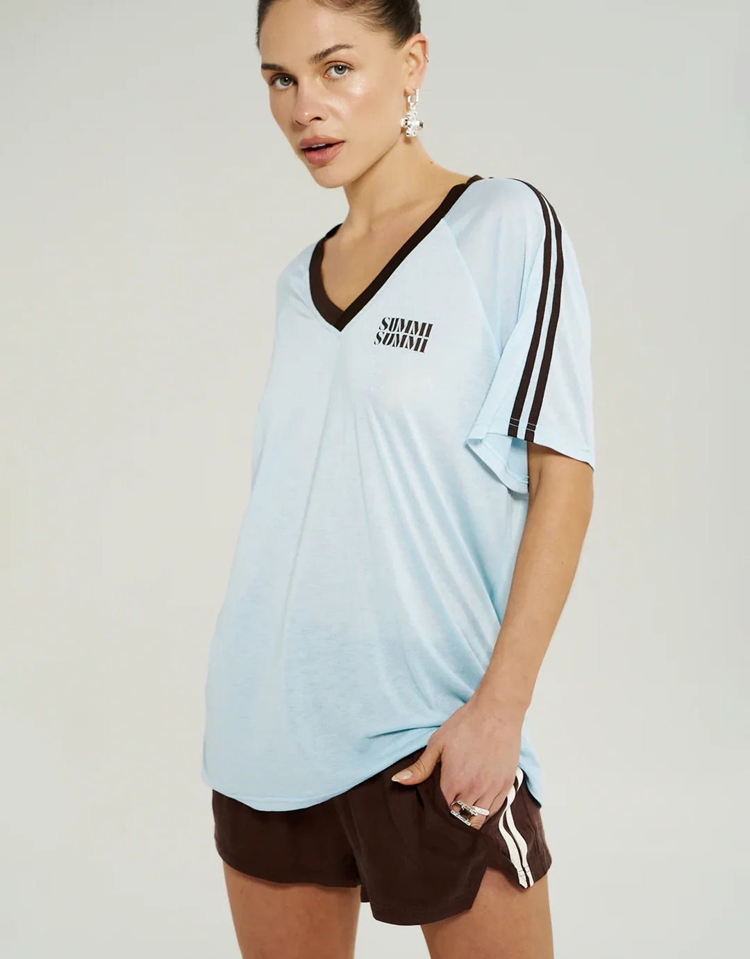 V Neck Jersey Tee - Ice - Image 6