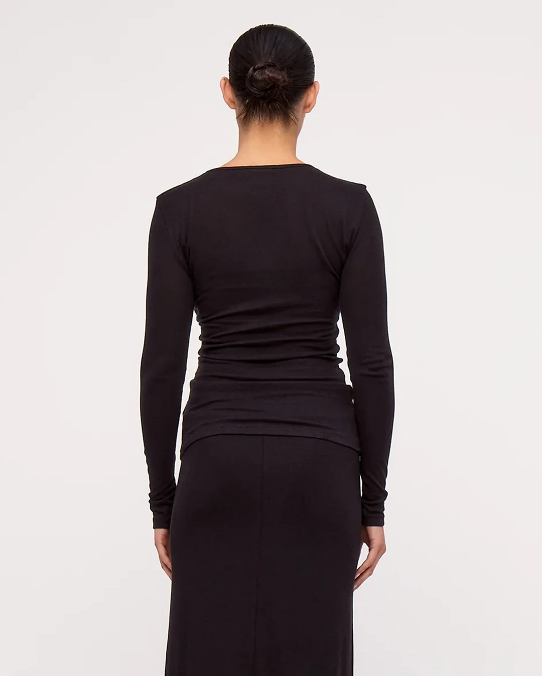 Black Rib Hemp Jersey Long Sleeve Top - Black - Image 2