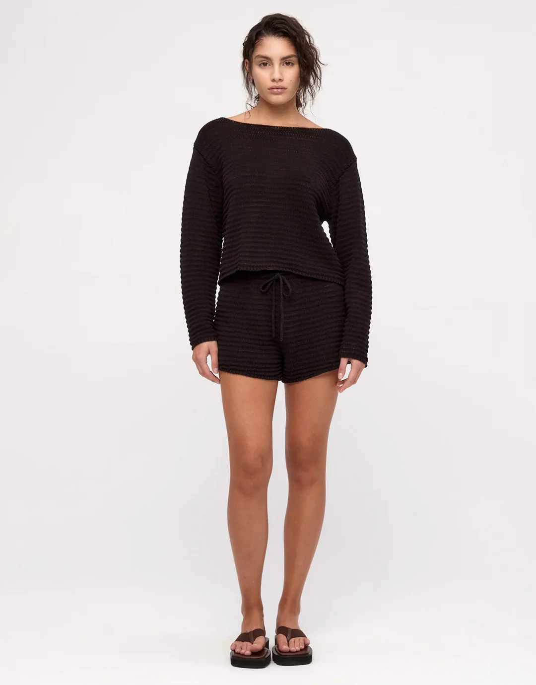 Cotton Lattice Knit Top - Black - Image 2