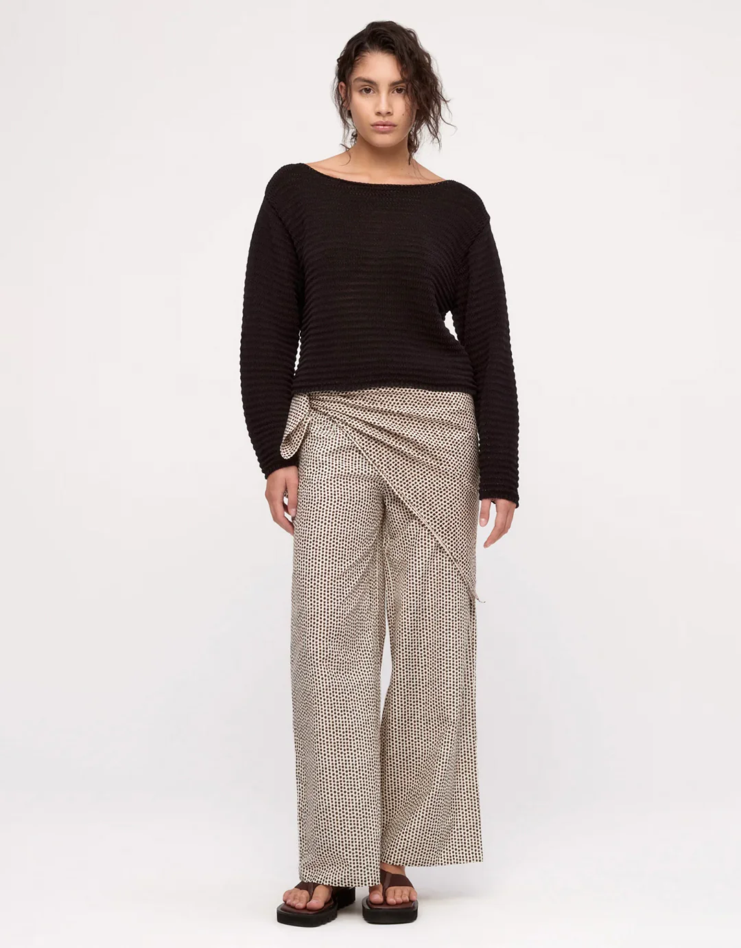 Cotton Lattice Knit Top - Black - Image 5