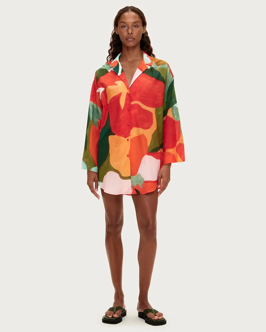 Cotton Silk Shirt - Red Floral - Image 2