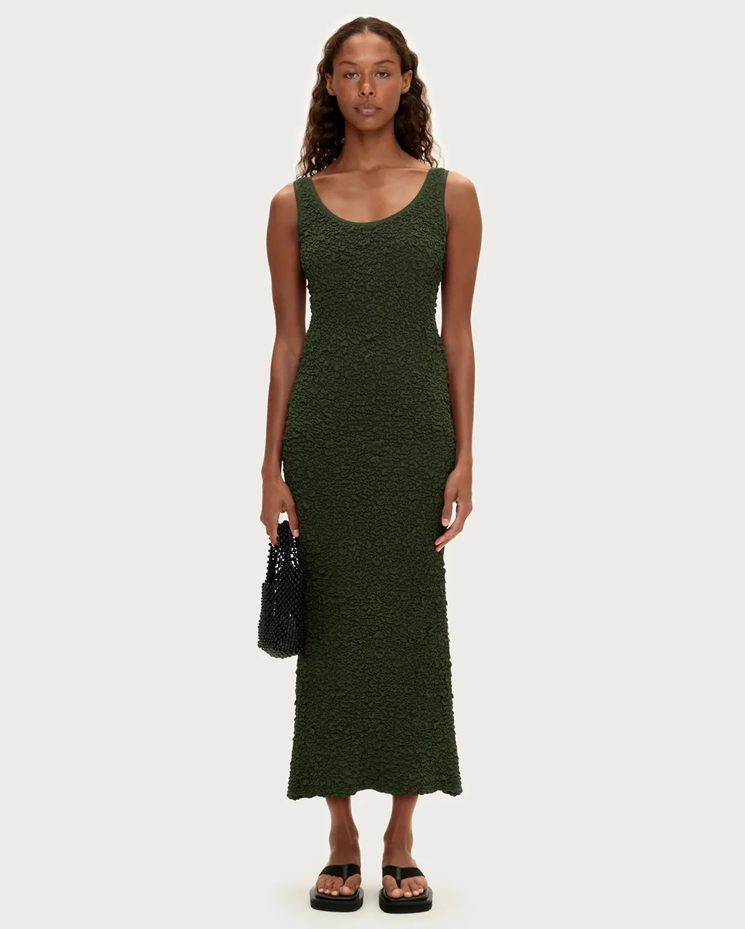 Crinkle Knit Dress - Tallow Green - Image 3