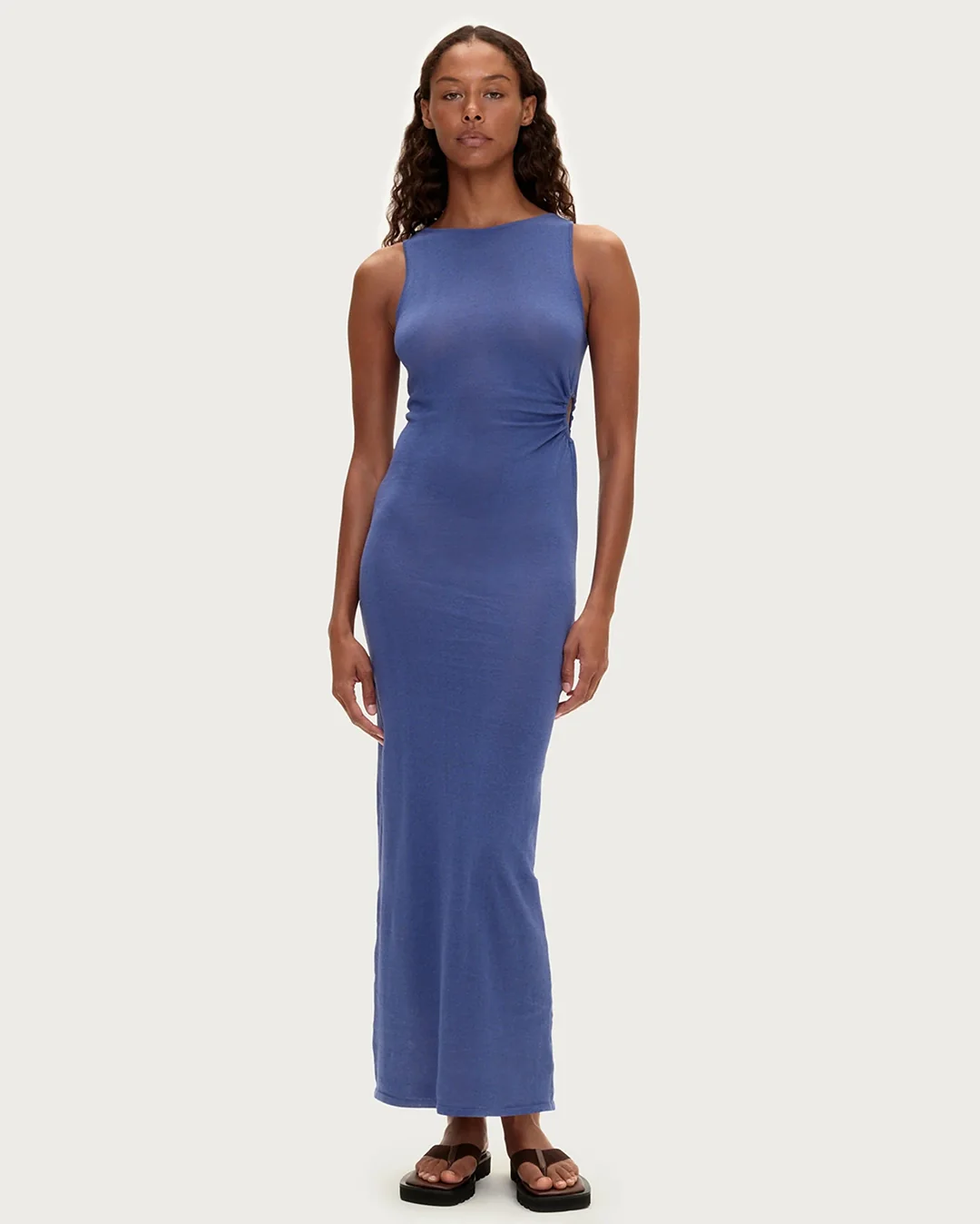 Cut Out Knit Dress - Blue Solid - Image 2