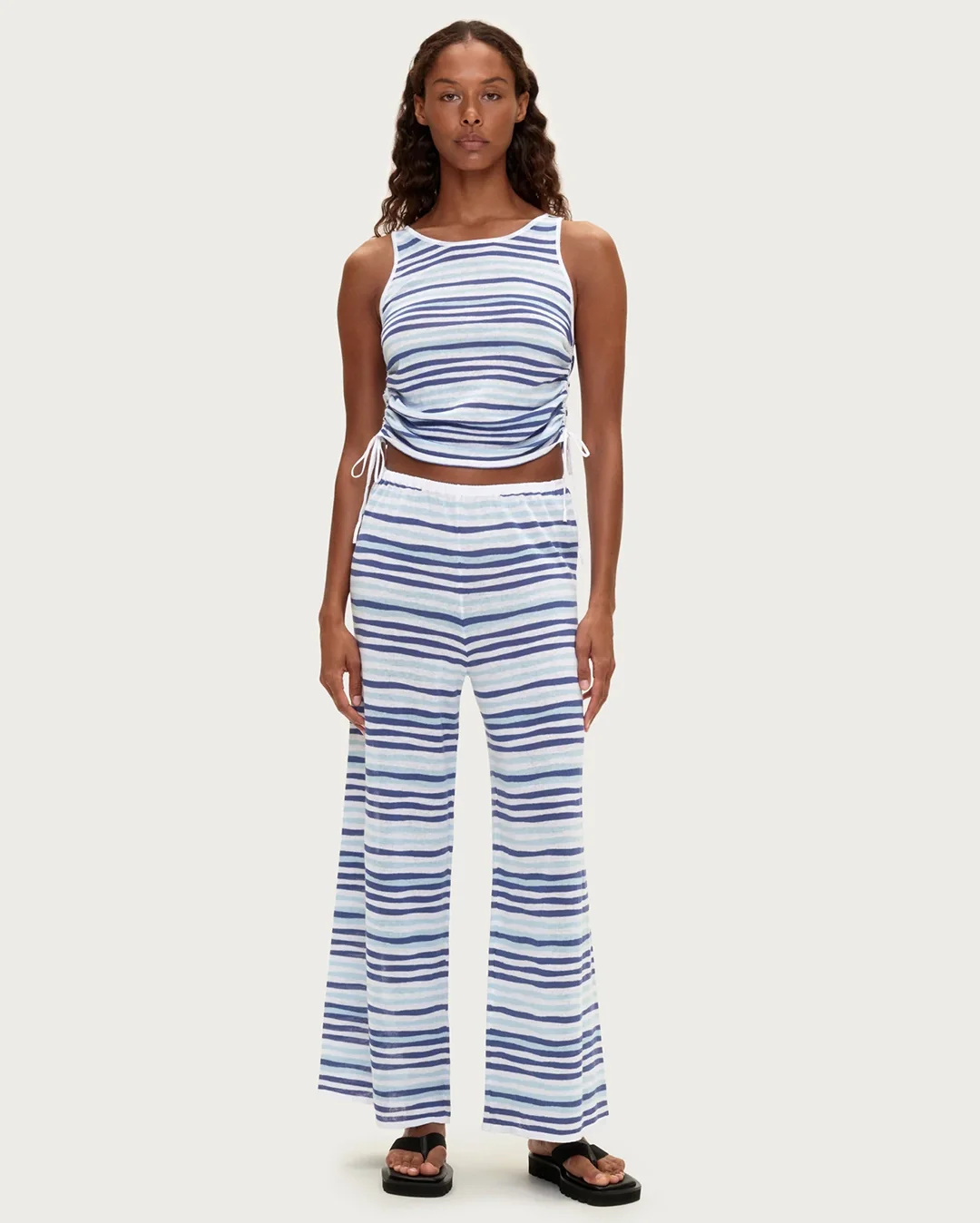 Gathered Knit Tank - Blue Stripe - Image 2