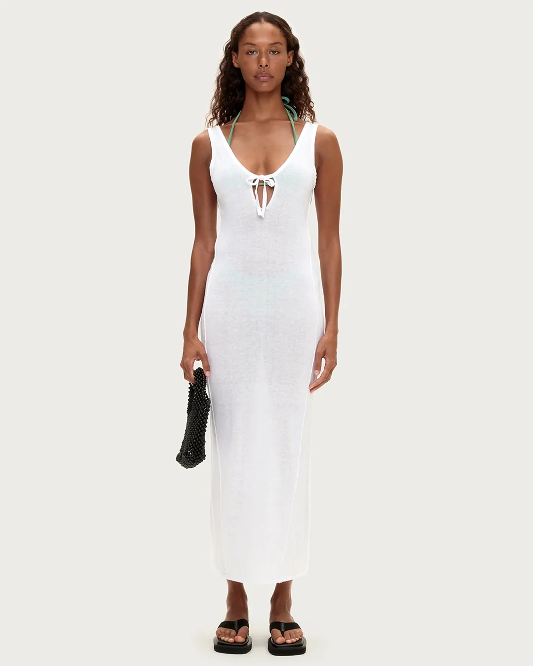 Panelled Knit Dress - White - Image 2