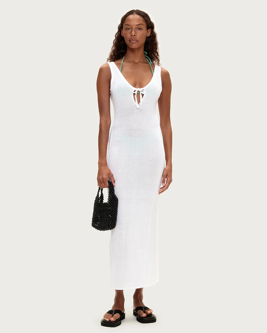 Panelled Knit Dress - White - Image 3