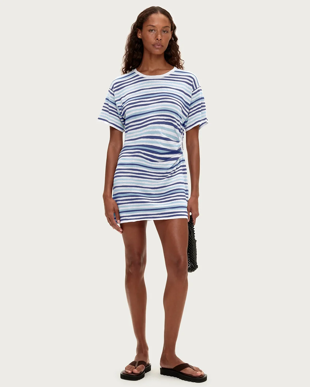 T-Shirt Knit Dress - Blue Stripe - Image 2