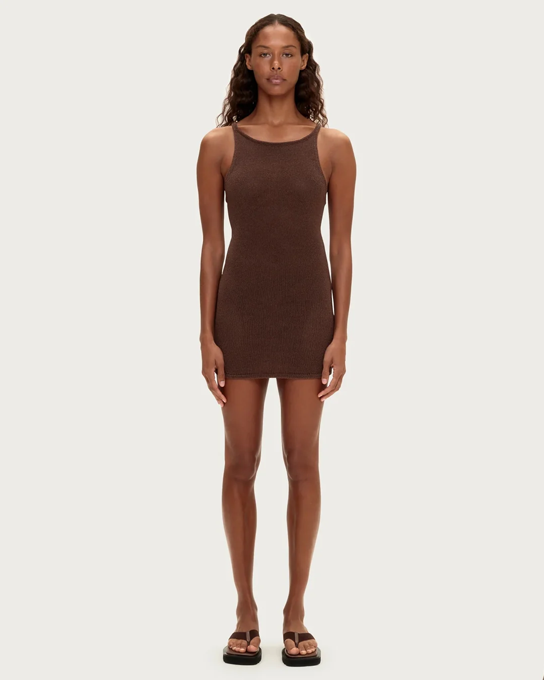 Textured Knit Dress - Chocolate - Image 3