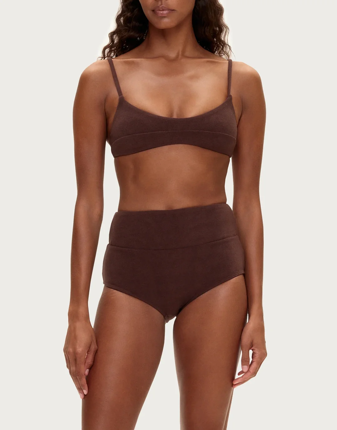 Towelling Bralette Top - Chocolate - Image 4