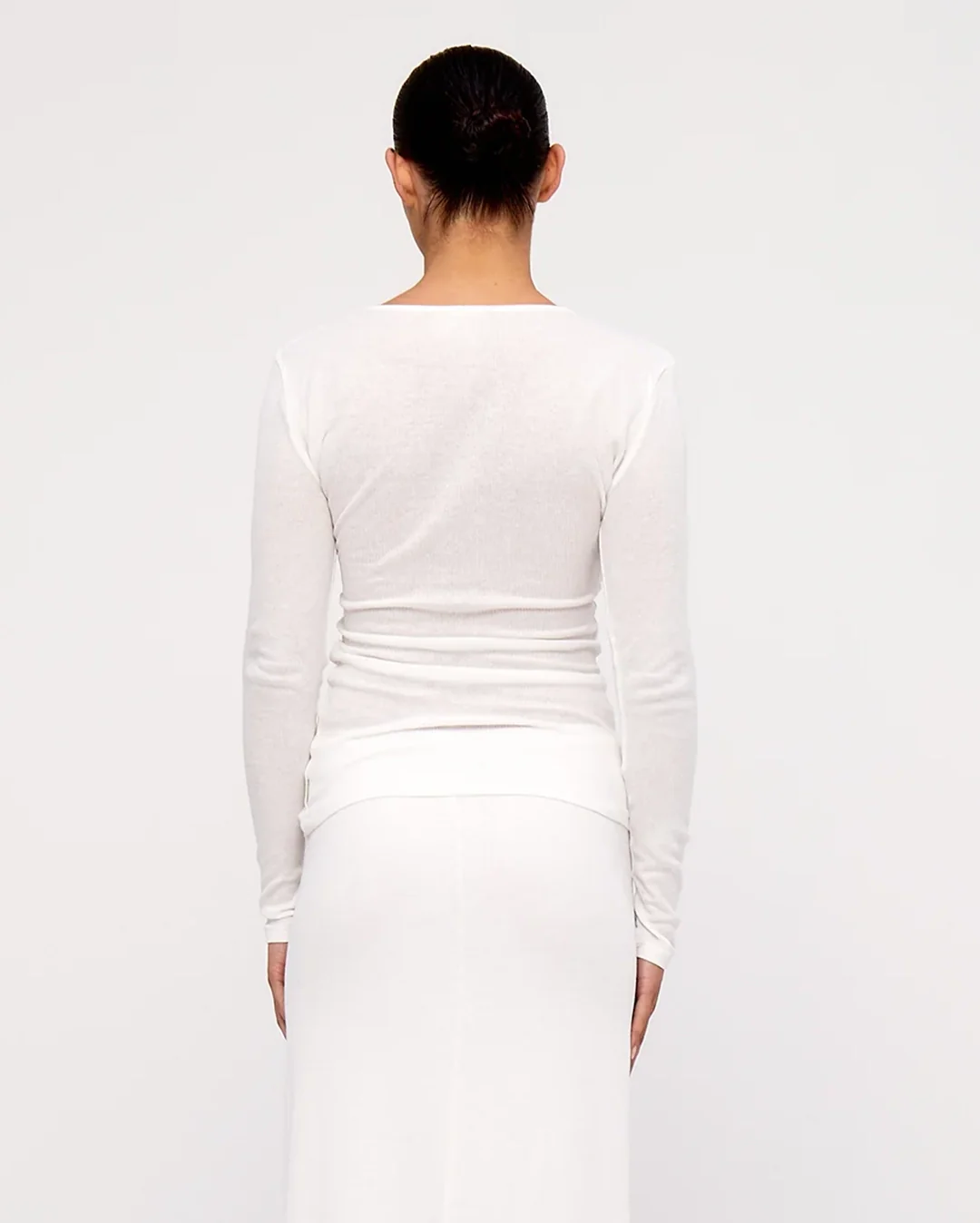 White Rib Hemp Jersey Long Sleeve Top - White - Image 2