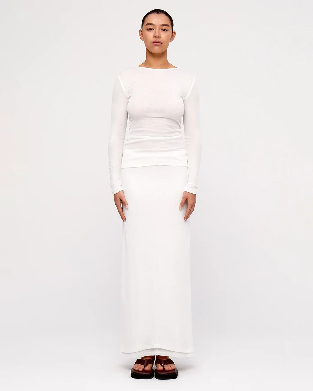 White Rib Hemp Jersey Long Sleeve Top - White - Image 3