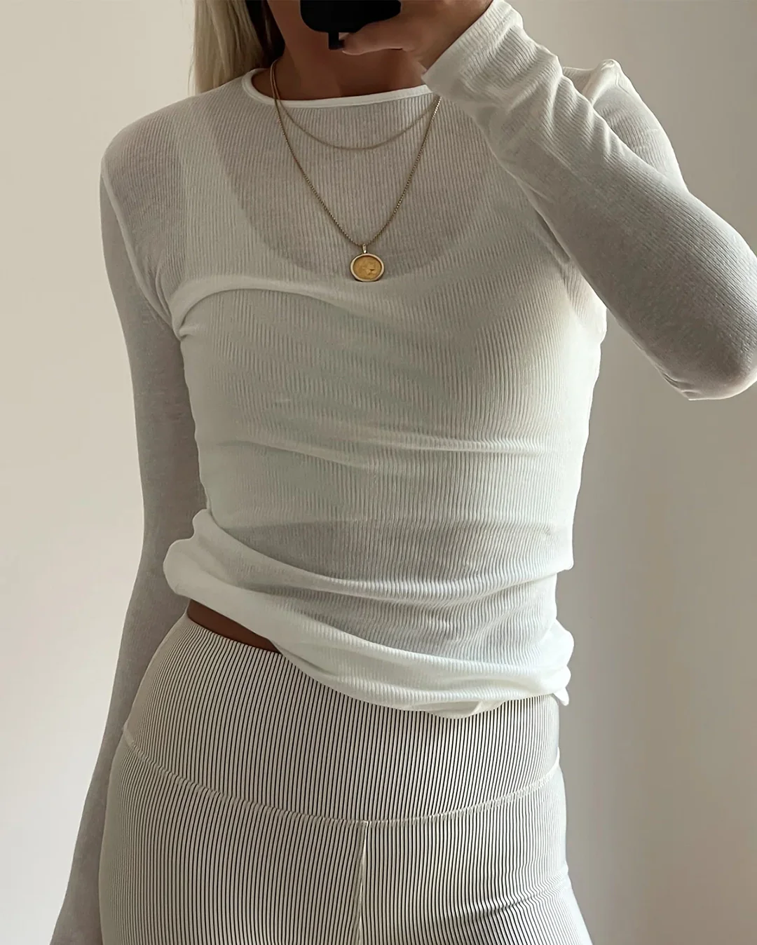 White Rib Hemp Jersey Long Sleeve Top - White - Image 4
