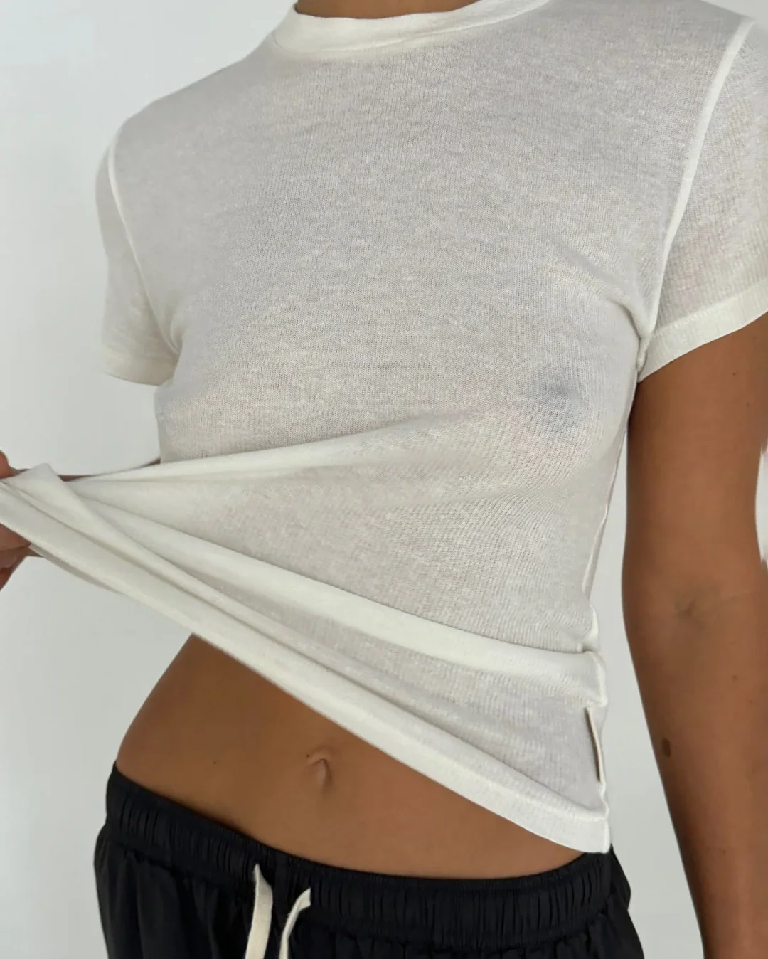 White Rib Hemp Jersey T-Shirt - White - Image 3