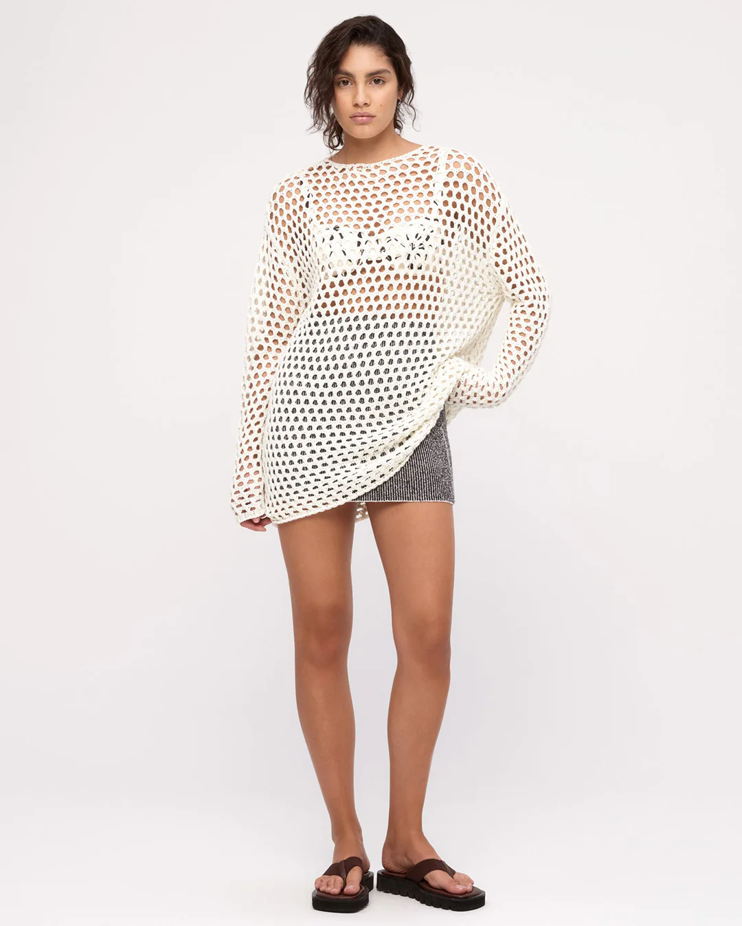Crochet Knit Tunic Dress - Coconut - Image 4