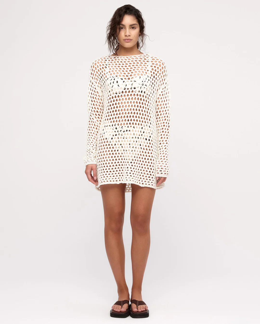 Crochet Knit Tunic Dress - Coconut - Image 5